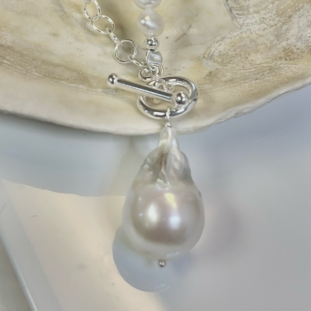 925 Sterling Silver. Freshwater Pearl Natural. Necklace - Picture 4 of 5